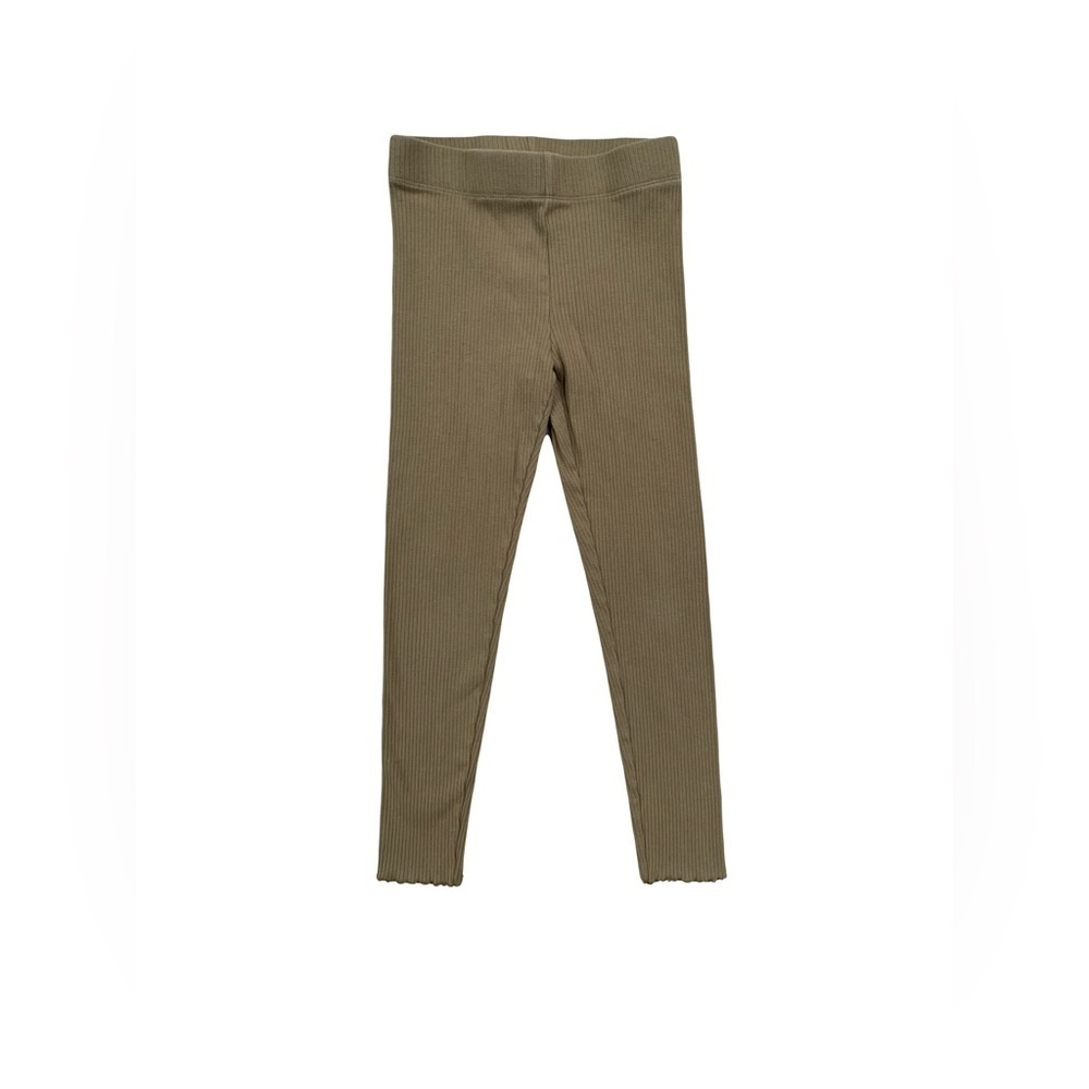 Little Co. Size 8 Tan Lettuce Trim Ribbed Leggings